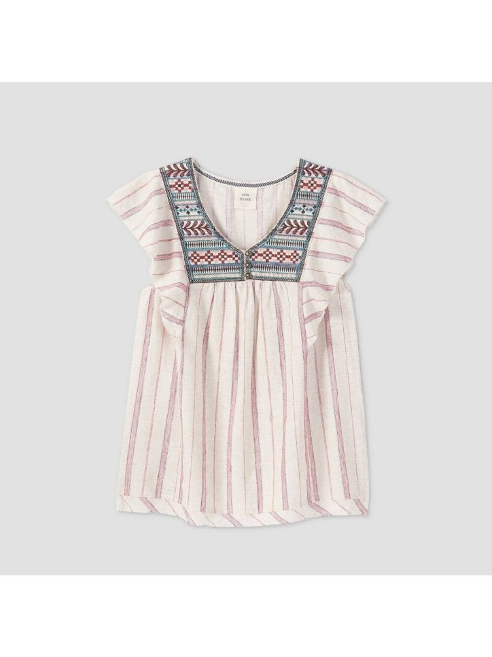 Knox Rose Boho Striped Embroidered Top XS Cotton Linen Blend